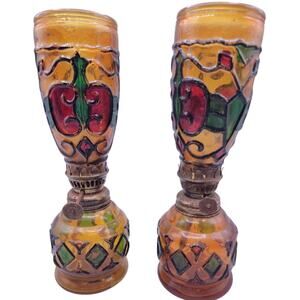 Hurricane Sailboat Oil Lamps Vtg table glass kerosene made in Hong Kong